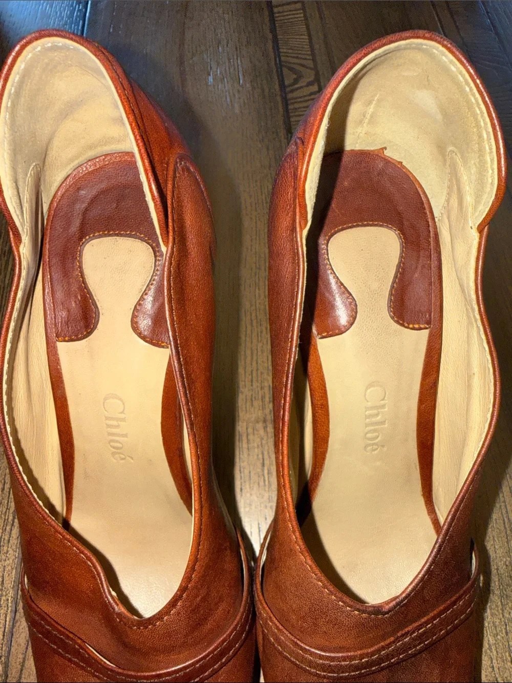 Chloe Brown Leather and Lucite Peep-Toe Chunky Platform Heels 2010